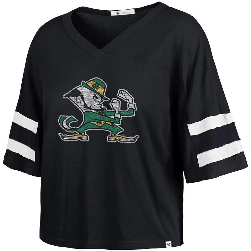 T-shirt décontracté à manches dolman et rayures bleu marine pour femme, modèle « 47 » des Fighting Irish de Notre Dame.