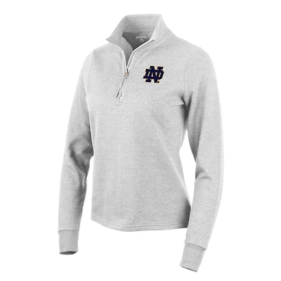 Women's Antigua Heather Gray Notre Dame Fighting Irish Action Quarter-Zip Pullover Sweatshirt