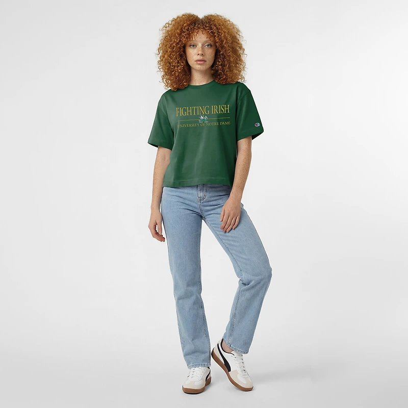 Women's Champion Green Notre Dame Fighting Irish Waist Length Wordmark T-Shirt