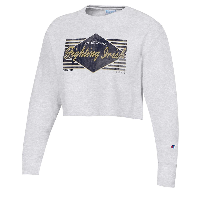Women's Champion Heather Gray Notre Dame Fighting Irish Reverse Weave Cropped Pullover Sweatshirt