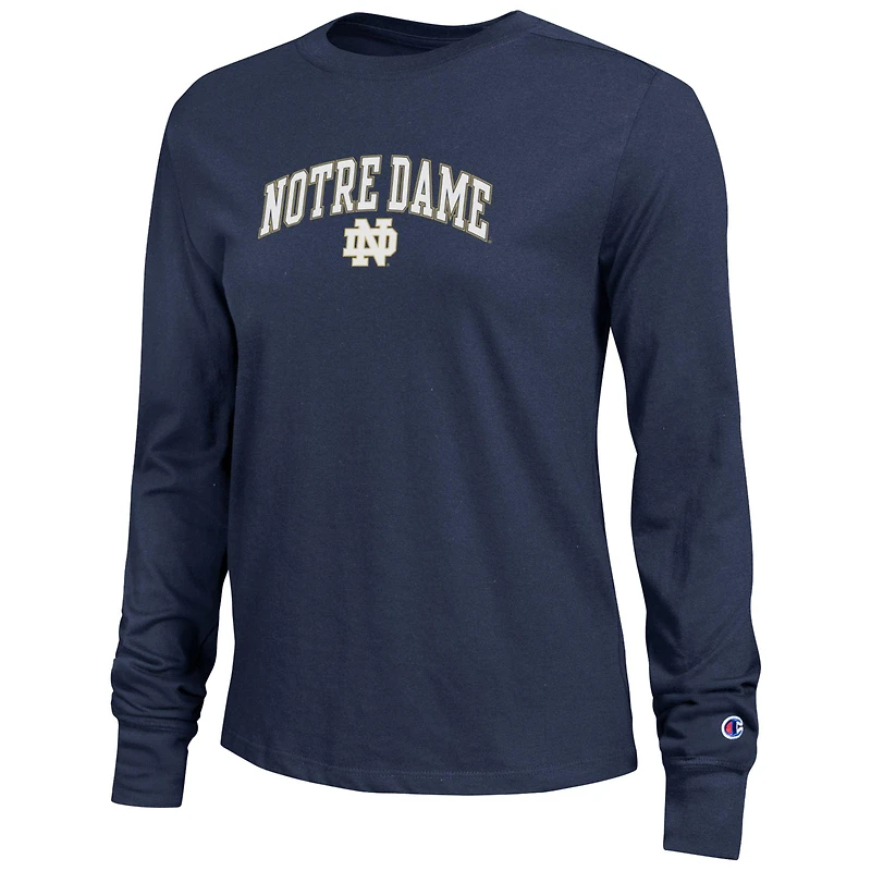 T-shirt à manches longues bleu marine avec logo Arch Over de Notre Dame Fighting Irish pour femme