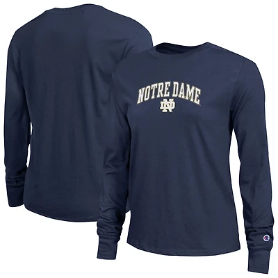 T-shirt à manches longues bleu marine avec logo Arch Over de Notre Dame Fighting Irish pour femme