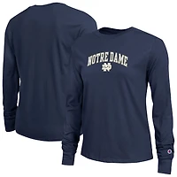 T-shirt à manches longues bleu marine avec logo Arch Over de Notre Dame Fighting Irish pour femme