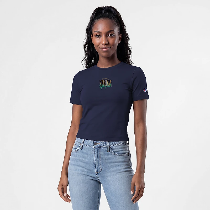 Women's Champion  Navy Notre Dame Fighting Irish Athletic Soft-Touch Fitted T-Shirt