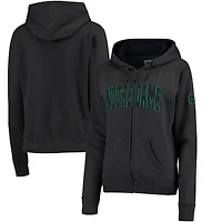 Sweat à capuche zippé pour femme, couleur anthracite, avec inscription en arc de cercle « Notre Dame Fighting Irish ».
