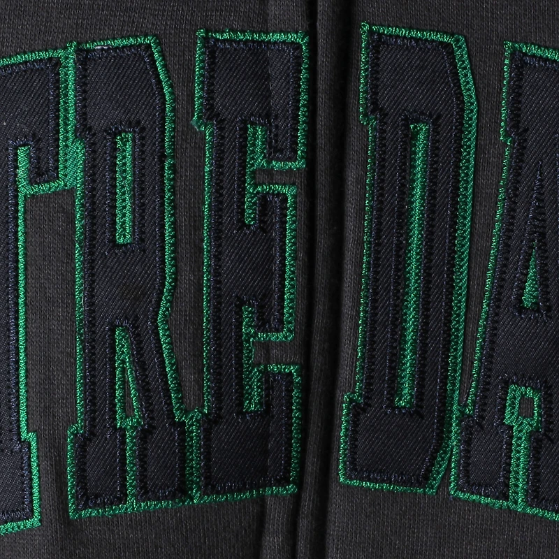 Sweat à capuche zippé pour femme, couleur anthracite, avec inscription en arc de cercle « Notre Dame Fighting Irish ».