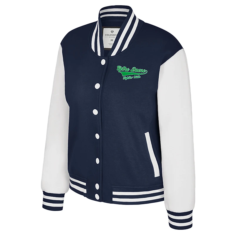 Veste polaire à boutons-pression Colosseum Navy pour femme, motif Fighting Irish French Baguette, Notre Dame