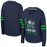 T-shirt à manches longues et col en V pour femme, surdimensionné, bleu marine, motif Fighting Irish de Notre Dame, violet, effet vieilli