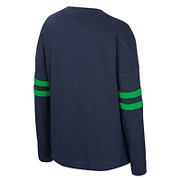 Women's Colosseum  Navy Notre Dame Fighting Irish Oversized Violet Distressed V-Neck Long Sleeve T-Shirt