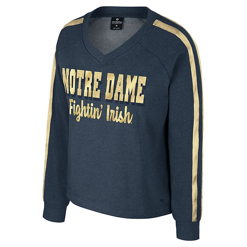 T-shirt à manches longues et col en V pour femme Colosseum Navy Notre Dame Fighting Irish Treasures