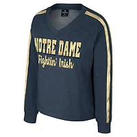 T-shirt à manches longues et col en V pour femme Colosseum Navy Notre Dame Fighting Irish Treasures