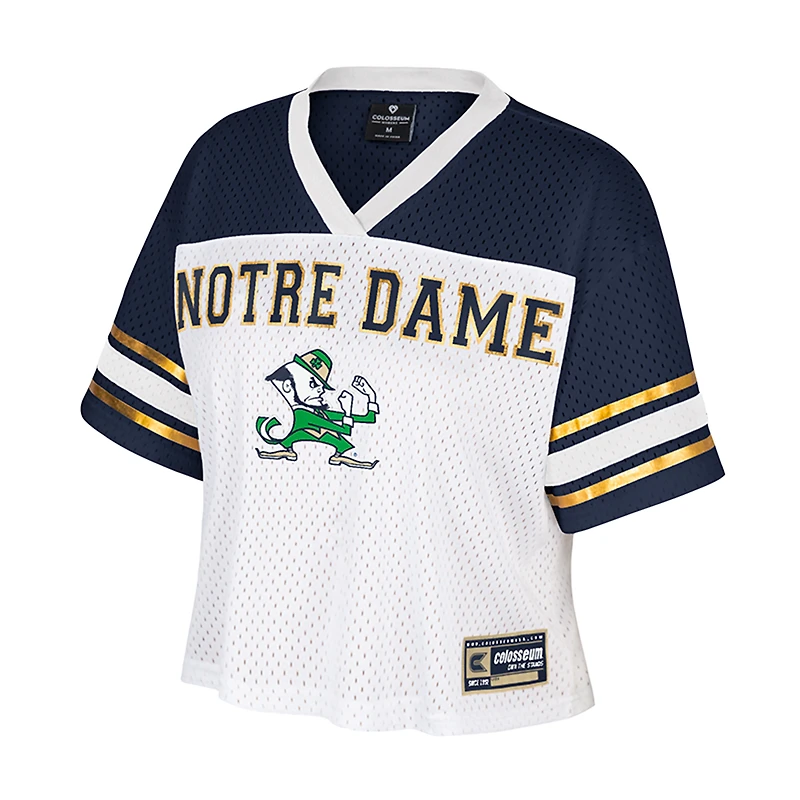 Women's Colosseum  White Notre Dame Fighting Irish Treasure Cropped Football Jersey