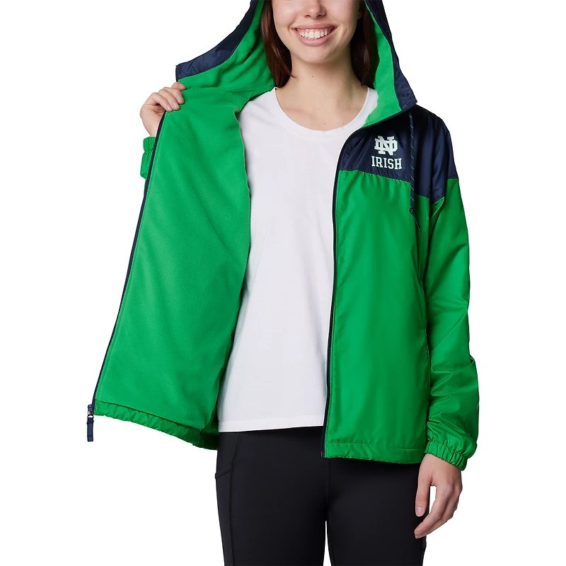 Veste coupe-vent à capuche entièrement zippée Columbia Navy Notre Dame Fighting Irish Flash Forward pour femme