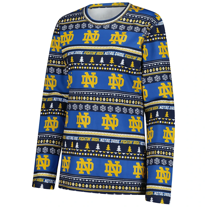 Women's Concepts Sport Navy Notre Dame Fighting Irish Ugly Sweater Holiday Long Sleeve Top & Pants Sleep Set