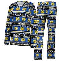 Ensemble de nuit pour femme Concepts Sport Navy Notre Dame Fighting Irish Ugly Sweater Holiday, haut à manches longues et pantalon