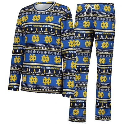 Ensemble de nuit pour femme Concepts Sport Navy Notre Dame Fighting Irish Ugly Sweater Holiday, haut à manches longues et pantalon