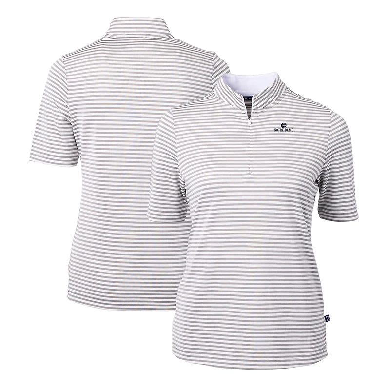 Women's Cutter & Buck  Gray Notre Dame Fighting Irish DryTec Virtue Eco Pique Stripe Recycled Polo