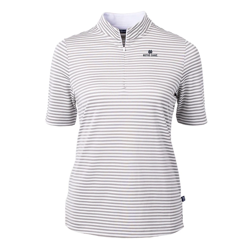 Women's Cutter & Buck  Gray Notre Dame Fighting Irish DryTec Virtue Eco Pique Stripe Recycled Polo