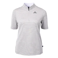Women's Cutter & Buck  Gray Notre Dame Fighting Irish DryTec Virtue Eco Pique Stripe Recycled Polo