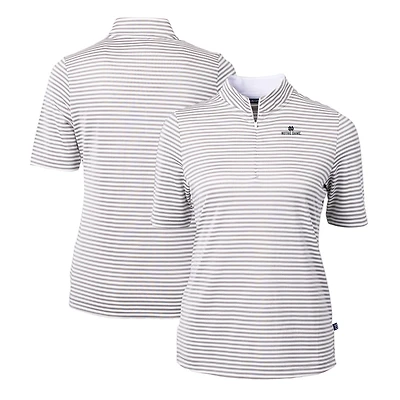Women's Cutter & Buck  Gray Notre Dame Fighting Irish DryTec Virtue Eco Pique Stripe Recycled Polo