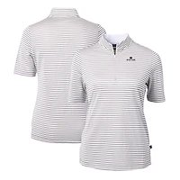 Women's Cutter & Buck  Gray Notre Dame Fighting Irish DryTec Virtue Eco Pique Stripe Recycled Polo