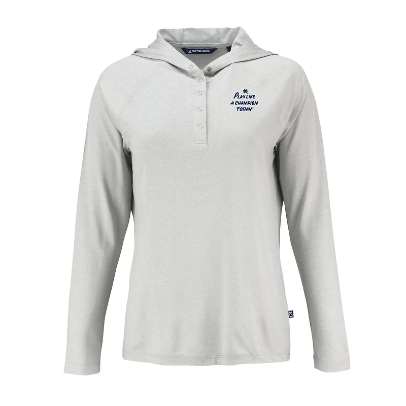 Women's Cutter & Buck Gray Notre Dame Fighting Irish Play Like A Champion Today Coastline Epic Comfort Eco Recycled Raglan Long Sleeve Hoodie T-Shirt