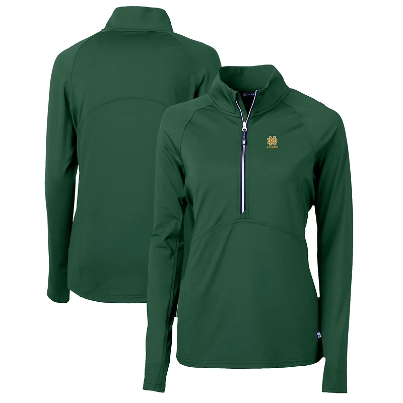 Women's Cutter & Buck Green Notre Dame Fighting Irish Alumni Adapt Eco Knit Stretch Recycled Half-Zip Pullover Top
