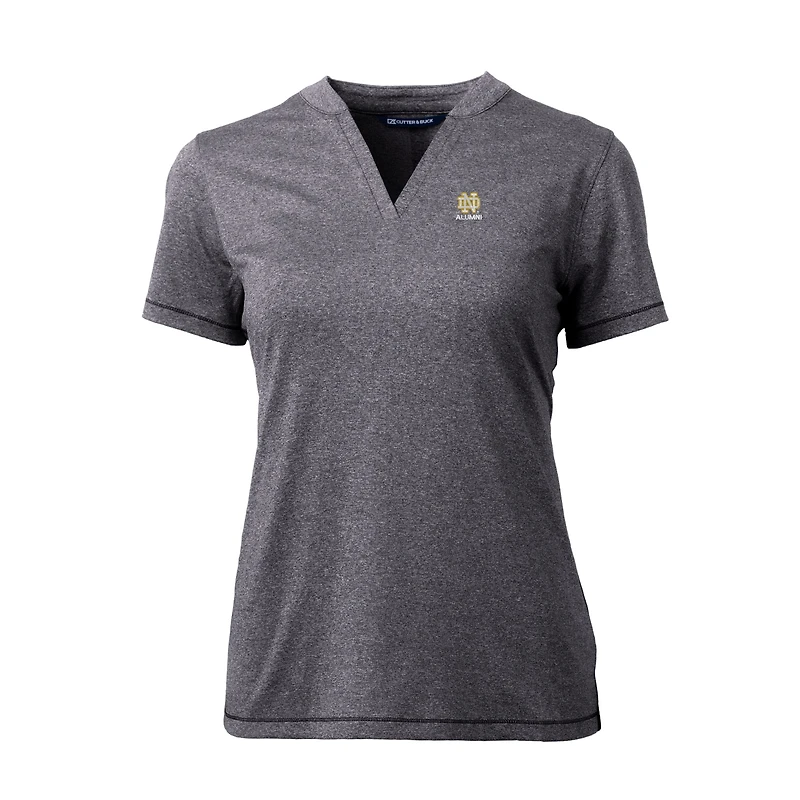 Women's Cutter & Buck  Heather Charcoal Notre Dame Fighting Irish Alumni DryTec Forge Stretch V-Neck Blade Top