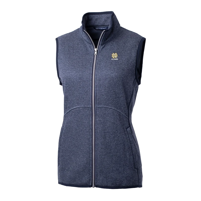 Women's Cutter & Buck Heather Navy Notre Dame Fighting Irish Alumni Mainsail Sweater-Knit Full-Zip Vest
