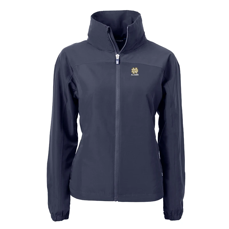Veste zippée intégrale écologique recyclée pour femme Cutter & Buck bleu marine, en tissu Notre Dame Fighting Irish Alumni Charter