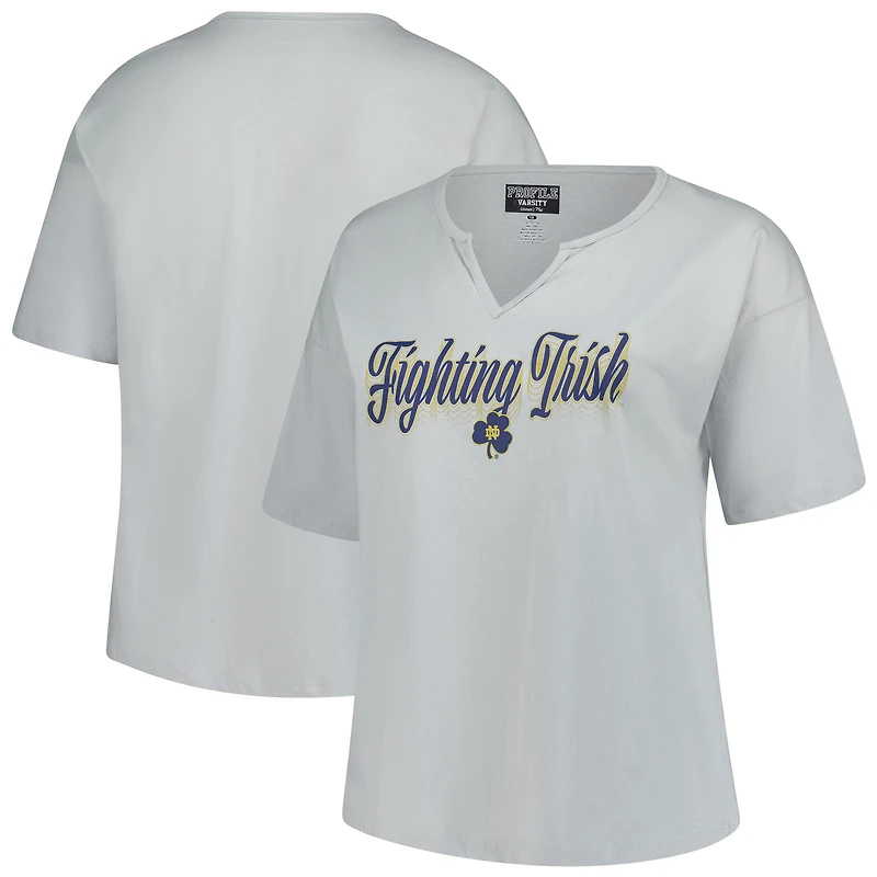T-shirt gris à col cranté pour femme Fanatics de Notre Dame Fighting Irish, grande taille, Winning Gear