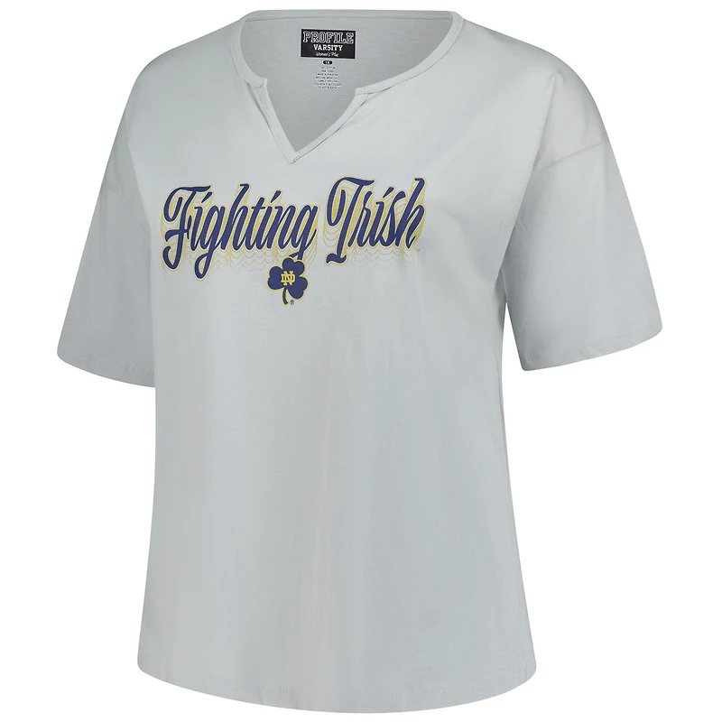 T-shirt gris à col cranté pour femme Fanatics de Notre Dame Fighting Irish, grande taille, Winning Gear