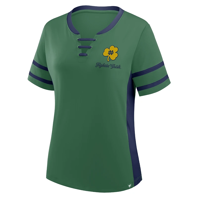 T-shirt à lacets pour femme Fanatics vert/bleu marine Notre Dame Fighting Irish Be Fearless Athena