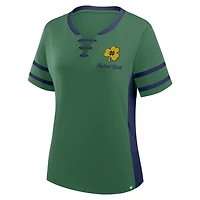 T-shirt à lacets pour femme Fanatics vert/bleu marine Notre Dame Fighting Irish Be Fearless Athena