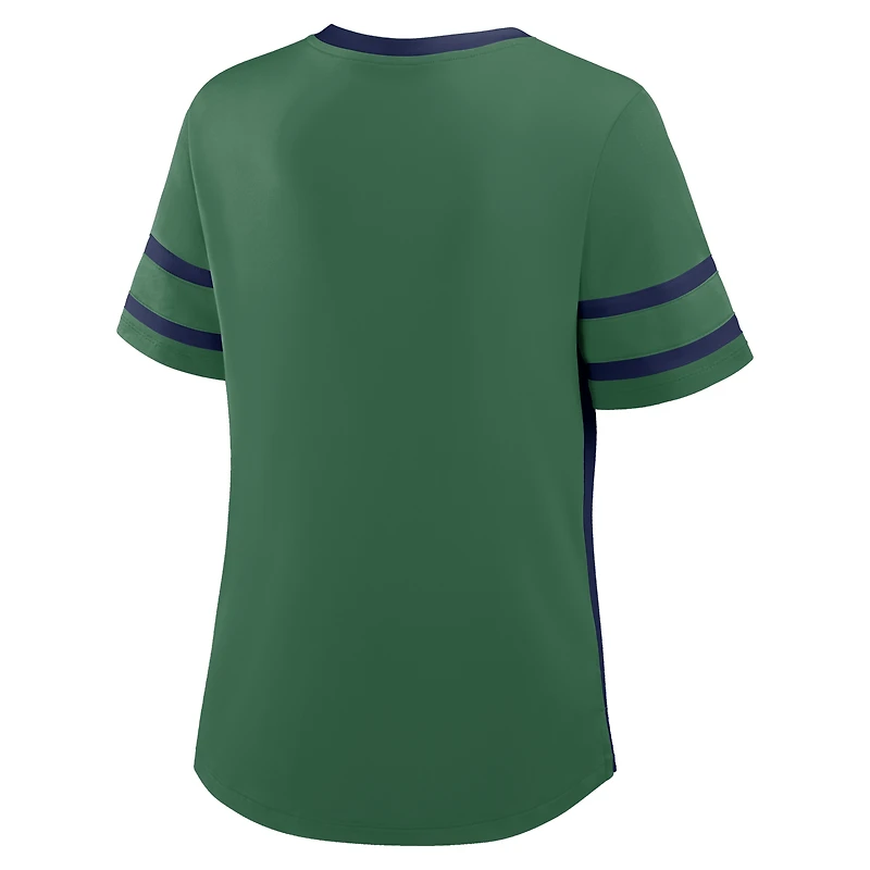 T-shirt à lacets pour femme Fanatics vert/bleu marine Notre Dame Fighting Irish Be Fearless Athena