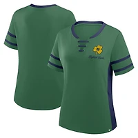 T-shirt à lacets pour femme Fanatics vert/bleu marine Notre Dame Fighting Irish Be Fearless Athena