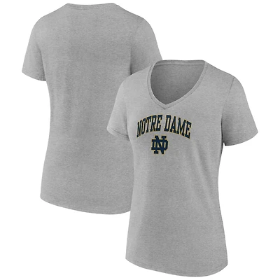 T-shirt col en V gris chiné Fanatics pour femmes du campus Fighting Irish de Notre Dame