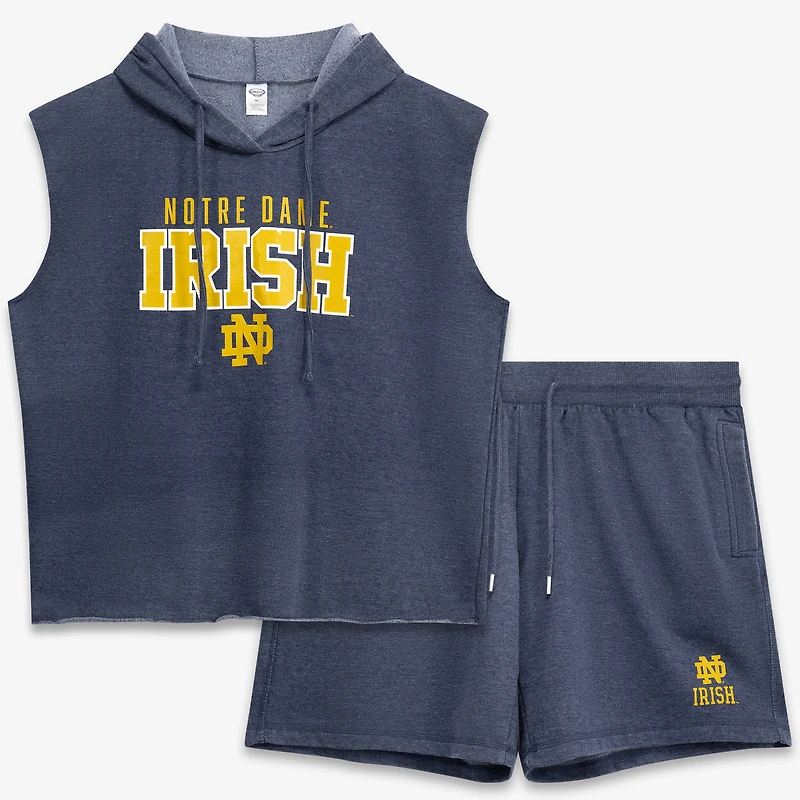 Ensemble de nuit grande taille Fanatics Heather Navy Notre Dame Fighting Irish : short et sweat à capuche sans manches
