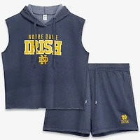 Ensemble de nuit grande taille Fanatics Heather Navy Notre Dame Fighting Irish : short et sweat à capuche sans manches