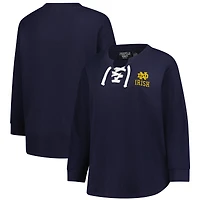T-shirt à manches longues en maille gaufrée lacets pour femme, bleu marine, motif Fighting Irish de Notre Dame, grande taille