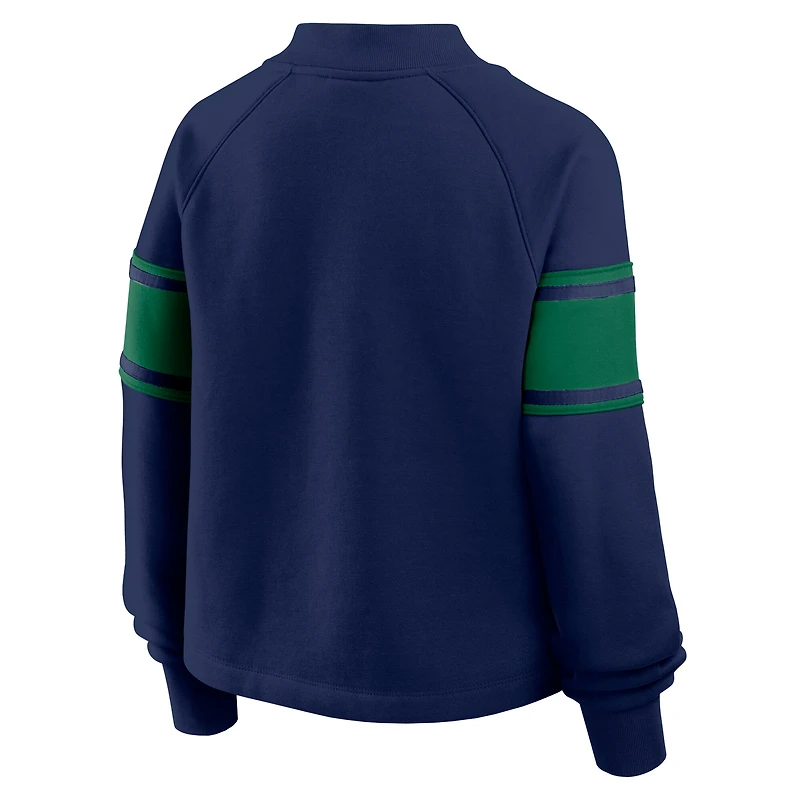 Women's Fanatics Navy Notre Dame Fighting Irish Oversized Hometown Premium Punt Coverage Raglan Pullover Sweatshirt