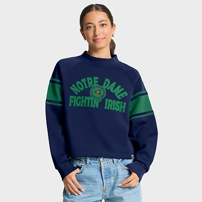 Women's Fanatics Navy Notre Dame Fighting Irish Oversized Hometown Premium Punt Coverage Raglan Pullover Sweatshirt