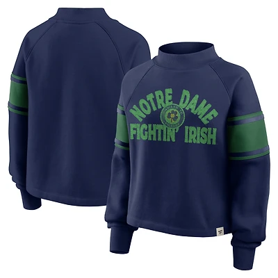 Women's Fanatics Navy Notre Dame Fighting Irish Oversized Hometown Premium Punt Coverage Raglan Pullover Sweatshirt
