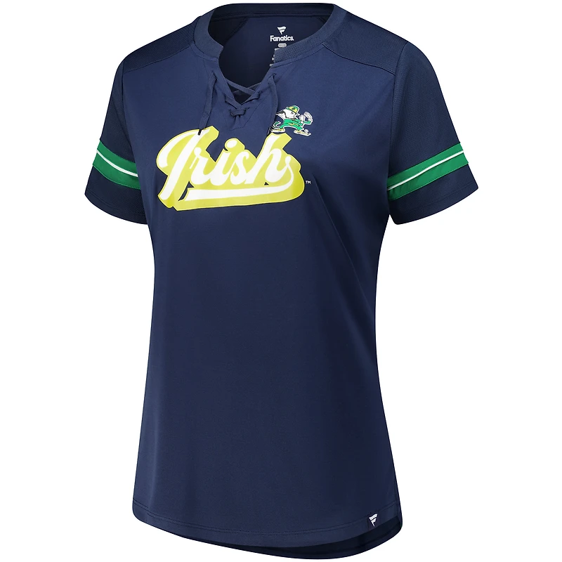 T-shirt à lacets pour femmes Fanatics Navy Notre Dame Fighting Irish grande taille Overtime Readiness