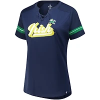 T-shirt à lacets pour femmes Fanatics Navy Notre Dame Fighting Irish grande taille Overtime Readiness