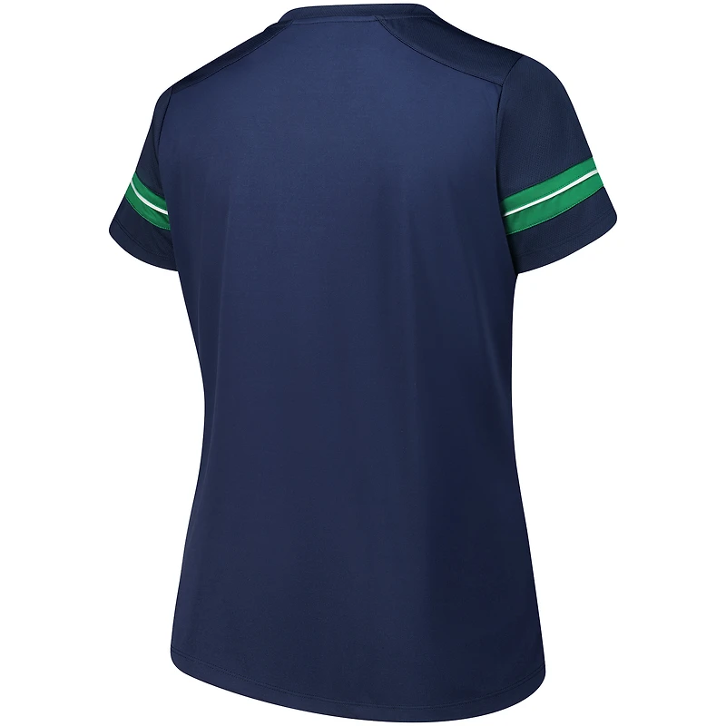 T-shirt à lacets pour femmes Fanatics Navy Notre Dame Fighting Irish grande taille Overtime Readiness