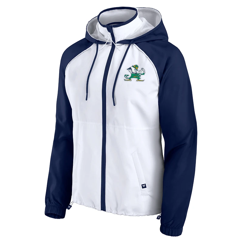 Veste à capuche anorak entièrement zippée blanche Fanatics Notre Dame Fighting Irish pour femme