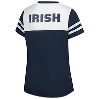T-shirt blanc à rayures et col en V pour femme, motif Fighting Irish de Notre Dame, grande taille, avec manches pailletées strass