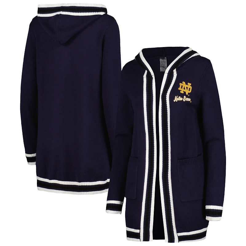 Gameday Couture pour femme Bleu marine Notre Dame Fighting Irish One More Round Tri-Blend Cardigan rayé