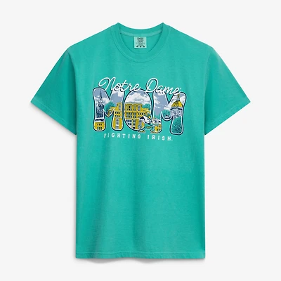 Women's  Green Notre Dame Fighting Irish Comfort Colors Campus Drawing Mom T-Shirt
